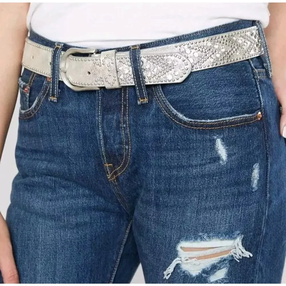 BKE Metallic Chevron Belt Silver Rhinestone Cowgirl Bling Rodeo Glam Size S